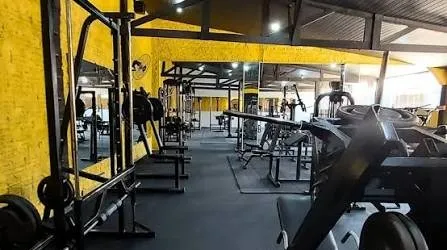 Racks, anilhas e máquinas no salão da Titanium